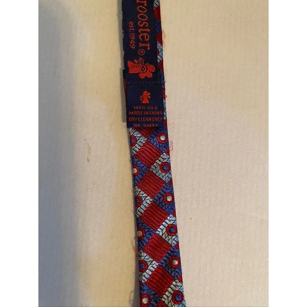 Rooster Mens Silk Bow Tie Red Blue Geometric Diamond Pattern Self Tie Adjustable